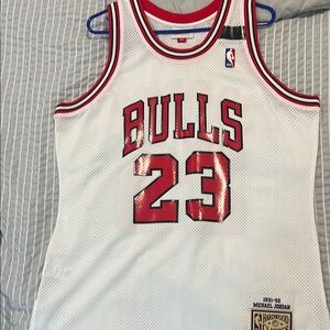 Mitchell & Ness White and Red Bulls Game Jersey
